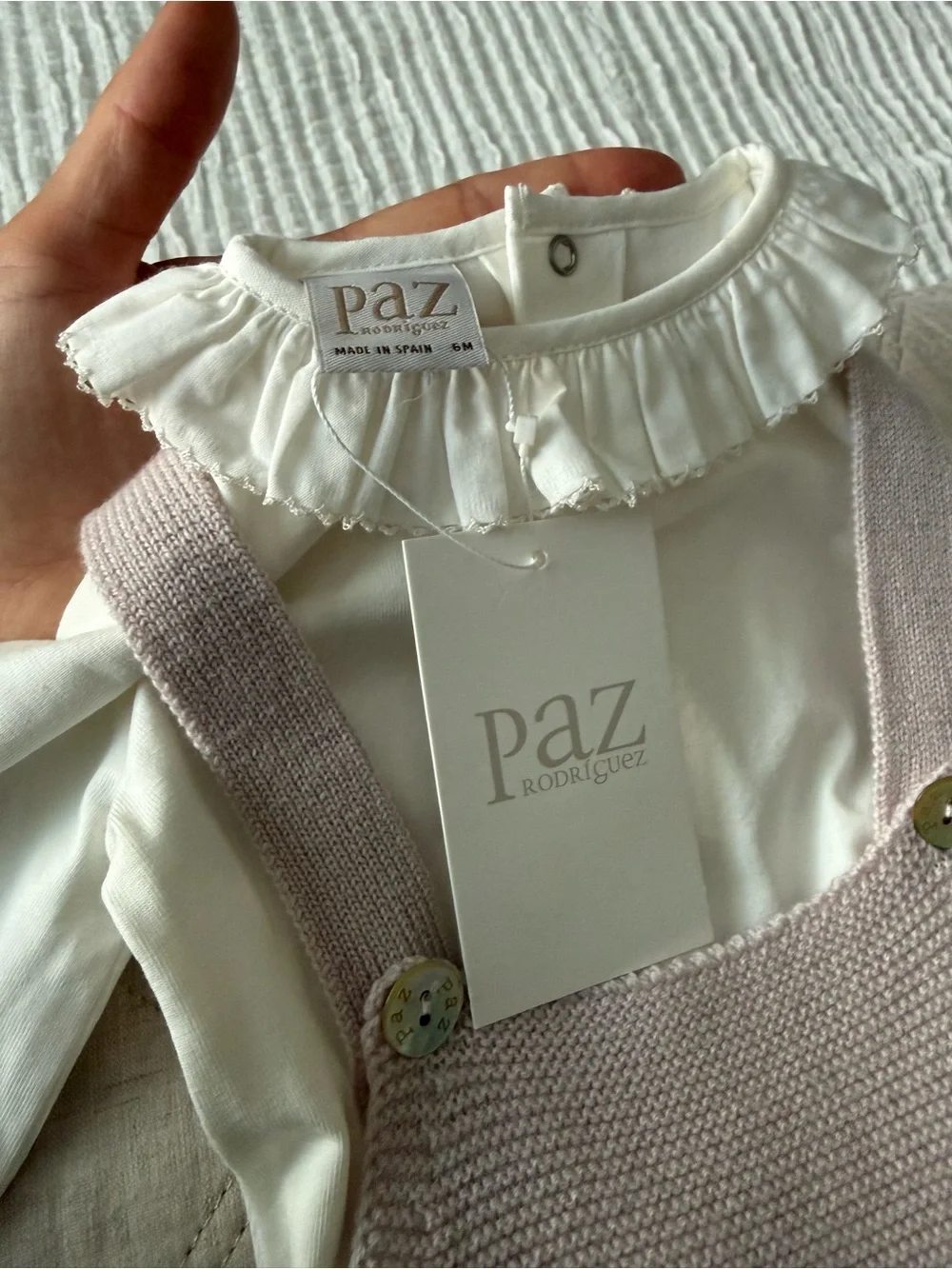 Pink Knit Overall with White Ruffle Bodysuit